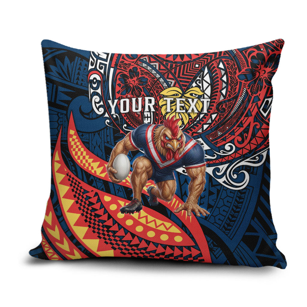 Personalised Sydney Roosters Pillow Cover Polynesian Tribal Art Style With Aggressive Rooster Mascot