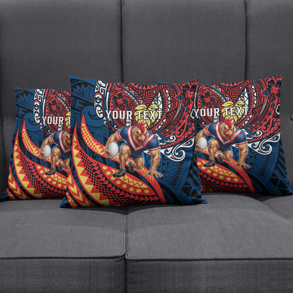 Personalised Sydney Roosters Pillow Cover Polynesian Tribal Art Style With Aggressive Rooster Mascot
