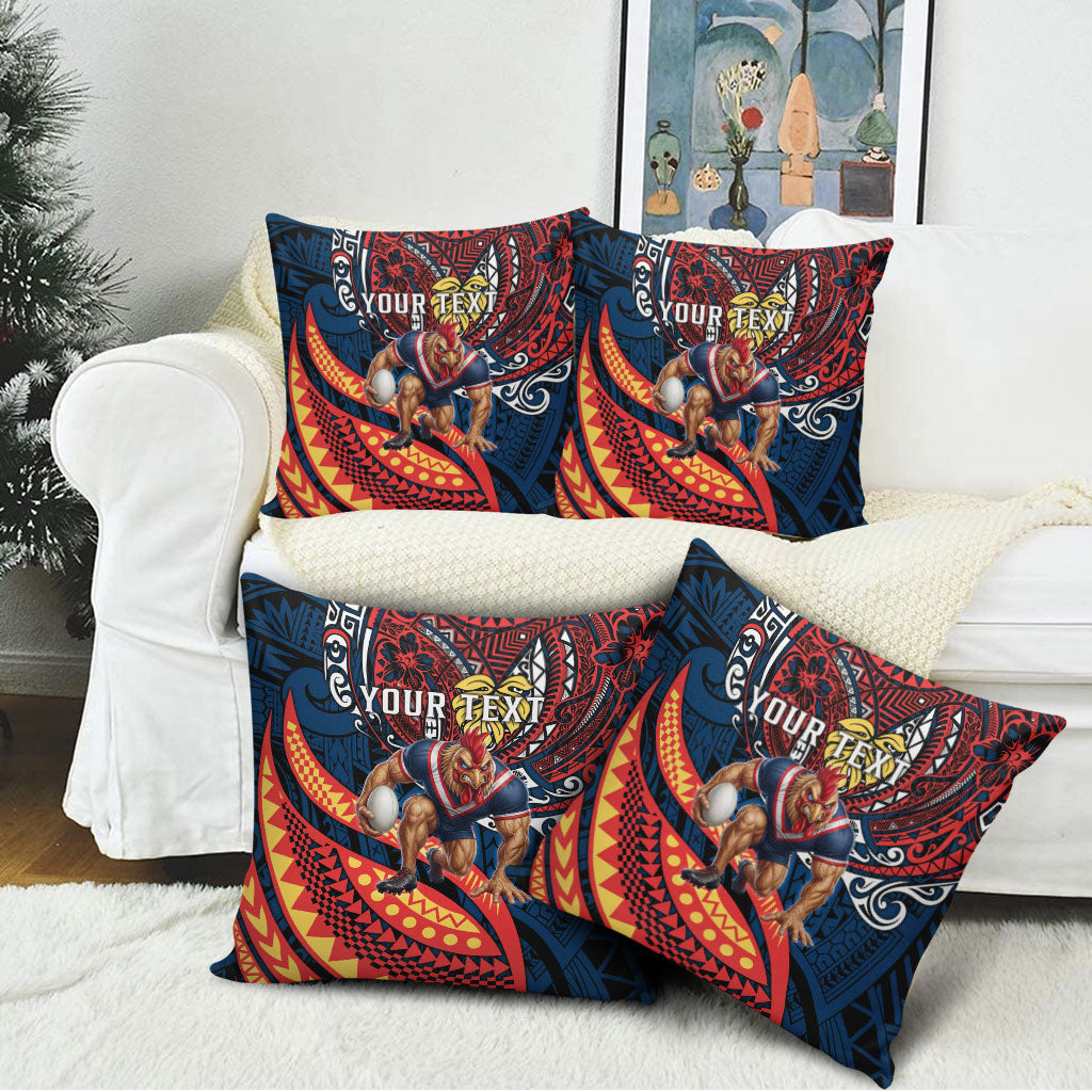 Personalised Sydney Roosters Pillow Cover Polynesian Tribal Art Style With Aggressive Rooster Mascot