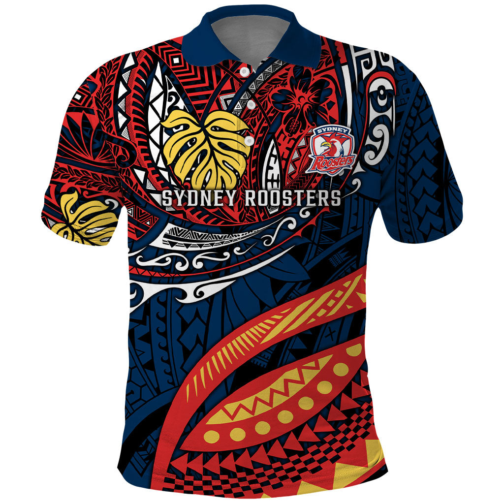 Personalised Sydney Roosters Polo Shirt Polynesian Tribal Art Style With Aggressive Rooster Mascot
