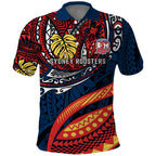 Personalised Sydney Roosters Polo Shirt Polynesian Tribal Art Style With Aggressive Rooster Mascot