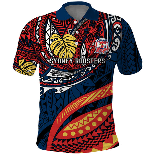 Personalised Sydney Roosters Polo Shirt Polynesian Tribal Art Style With Aggressive Rooster Mascot