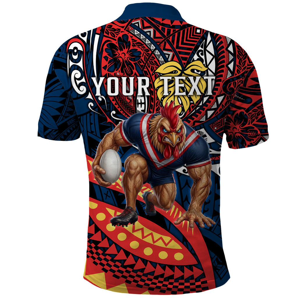 Personalised Sydney Roosters Polo Shirt Polynesian Tribal Art Style With Aggressive Rooster Mascot