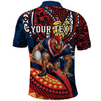 Personalised Sydney Roosters Polo Shirt Polynesian Tribal Art Style With Aggressive Rooster Mascot