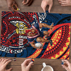 Personalised Sydney Roosters Puzzle Polynesian Tribal Art Style With Aggressive Rooster Mascot