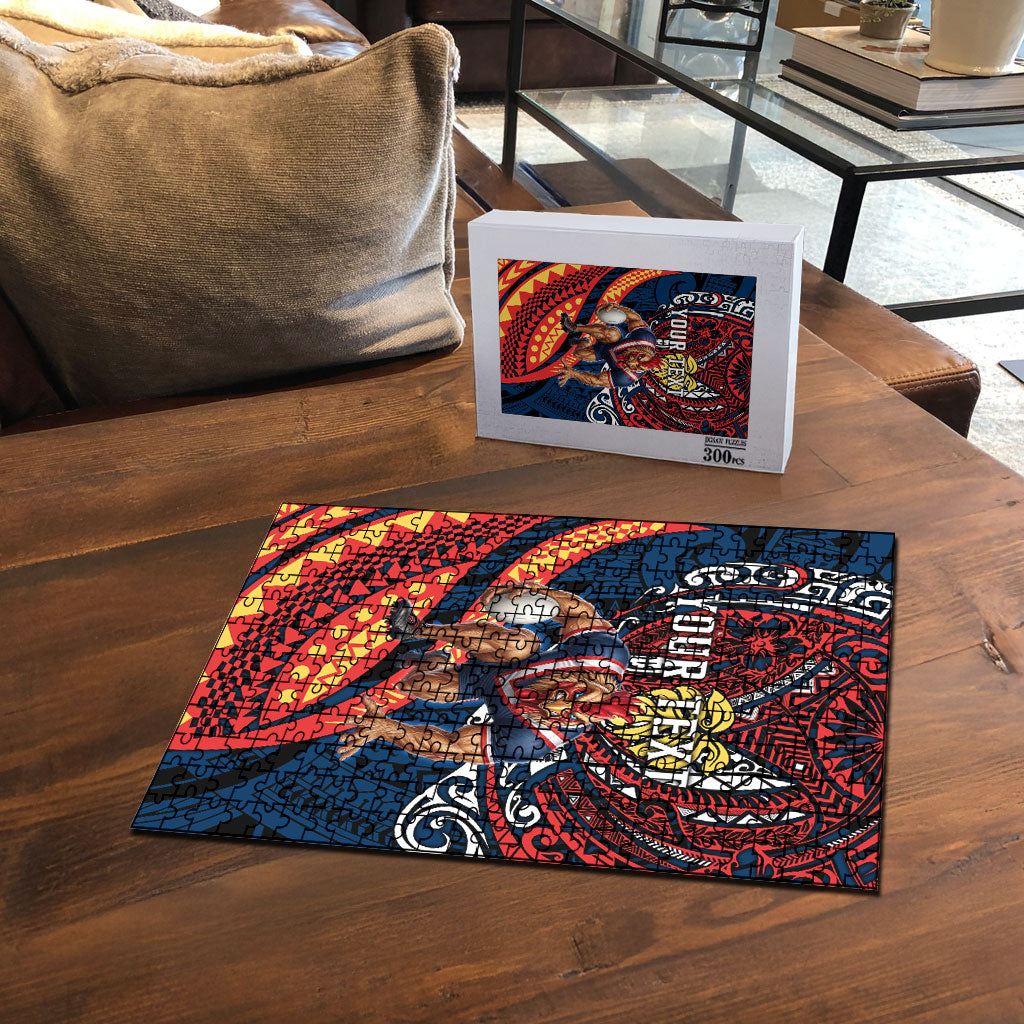 Personalised Sydney Roosters Puzzle Polynesian Tribal Art Style With Aggressive Rooster Mascot