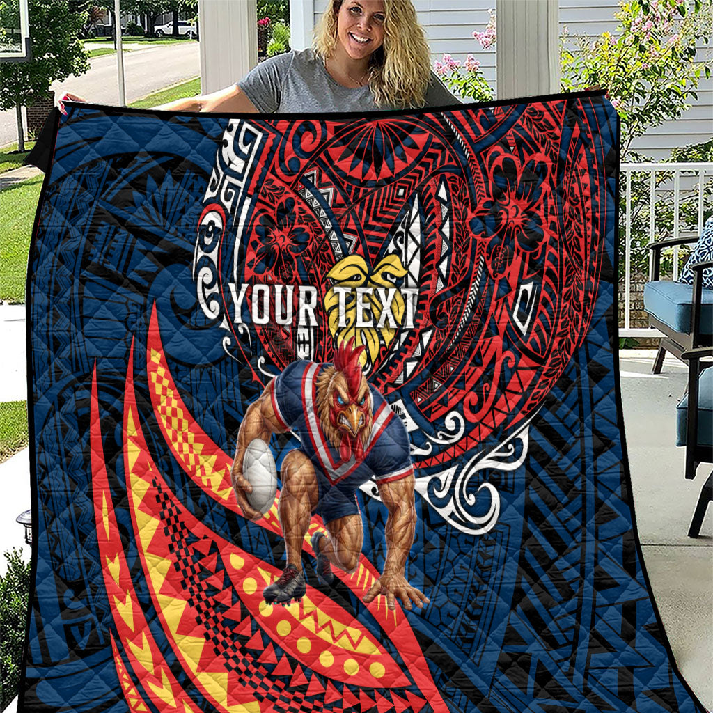 Personalised Sydney Roosters Quilt Polynesian Tribal Art Style With Aggressive Rooster Mascot