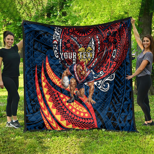 Personalised Sydney Roosters Quilt Polynesian Tribal Art Style With Aggressive Rooster Mascot