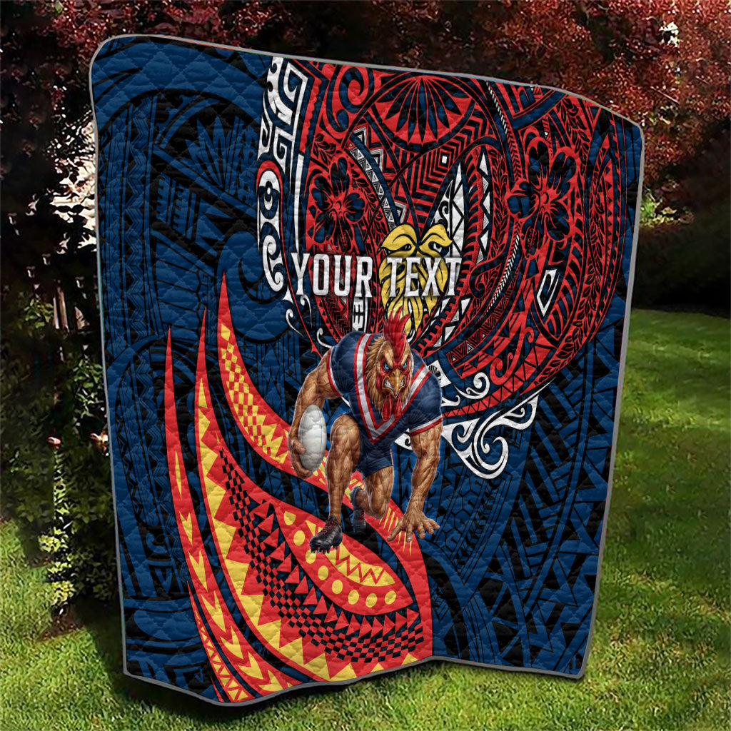 Personalised Sydney Roosters Quilt Polynesian Tribal Art Style With Aggressive Rooster Mascot