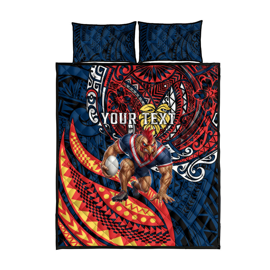 Personalised Sydney Roosters Quilt Bed Set Polynesian Tribal Art Style With Aggressive Rooster Mascot