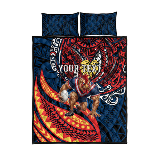 Personalised Sydney Roosters Quilt Bed Set Polynesian Tribal Art Style With Aggressive Rooster Mascot