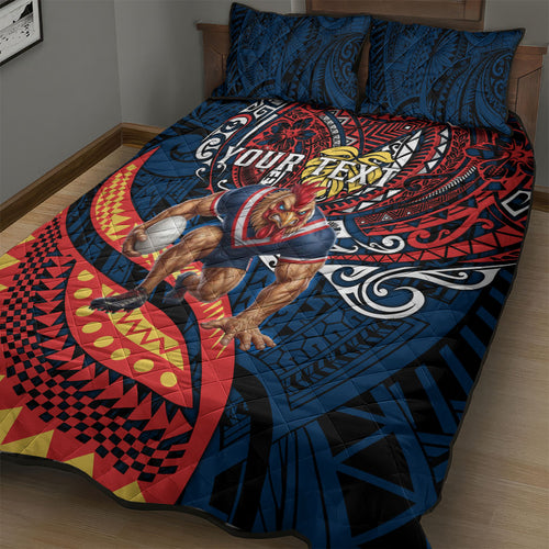 Personalised Sydney Roosters Quilt Bed Set Polynesian Tribal Art Style With Aggressive Rooster Mascot