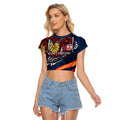 Personalised Sydney Roosters Raglan Cropped T Shirt Polynesian Tribal Art Style With Aggressive Rooster Mascot