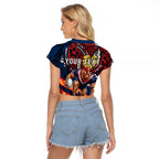 Personalised Sydney Roosters Raglan Cropped T Shirt Polynesian Tribal Art Style With Aggressive Rooster Mascot