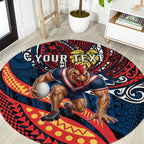 Personalised Sydney Roosters Round Carpet Polynesian Tribal Art Style With Aggressive Rooster Mascot