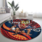 Personalised Sydney Roosters Round Carpet Polynesian Tribal Art Style With Aggressive Rooster Mascot