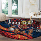 Personalised Sydney Roosters Round Carpet Polynesian Tribal Art Style With Aggressive Rooster Mascot