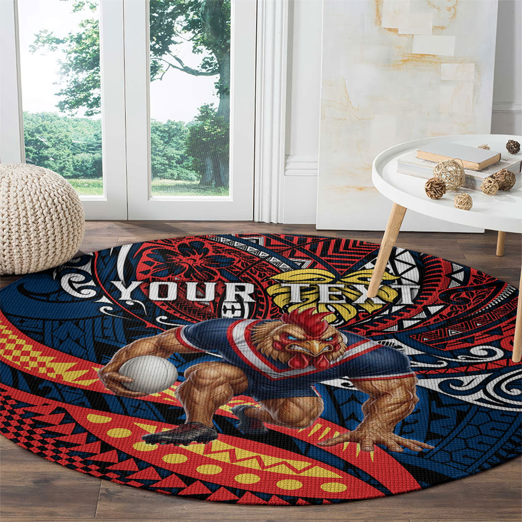 Personalised Sydney Roosters Round Carpet Polynesian Tribal Art Style With Aggressive Rooster Mascot
