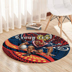 Personalised Sydney Roosters Round Carpet Polynesian Tribal Art Style With Aggressive Rooster Mascot
