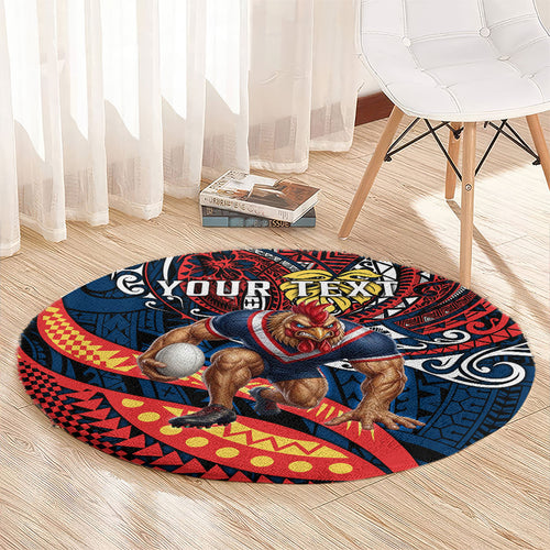 Personalised Sydney Roosters Round Carpet Polynesian Tribal Art Style With Aggressive Rooster Mascot