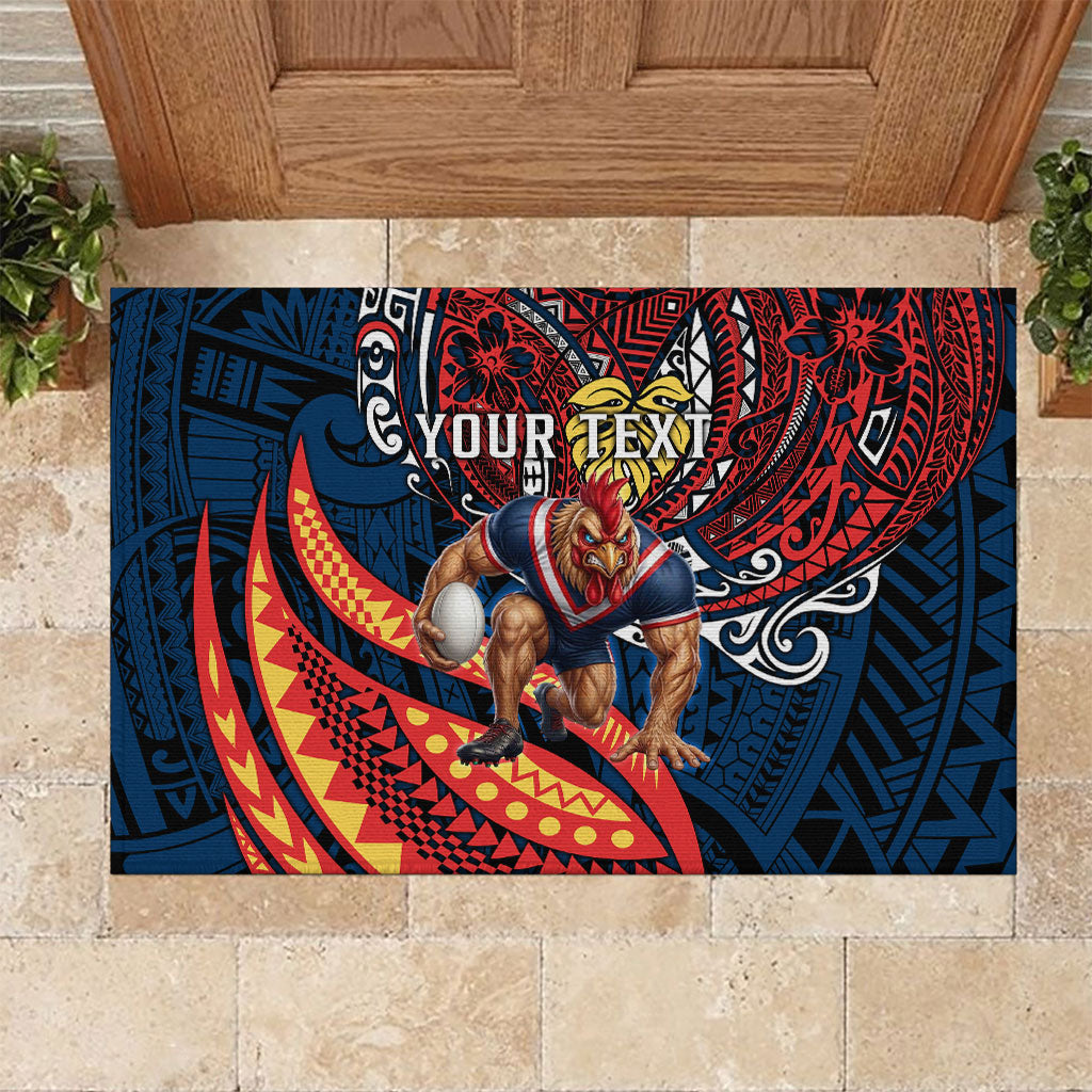 Personalised Sydney Roosters Rubber Doormat Polynesian Tribal Art Style With Aggressive Rooster Mascot