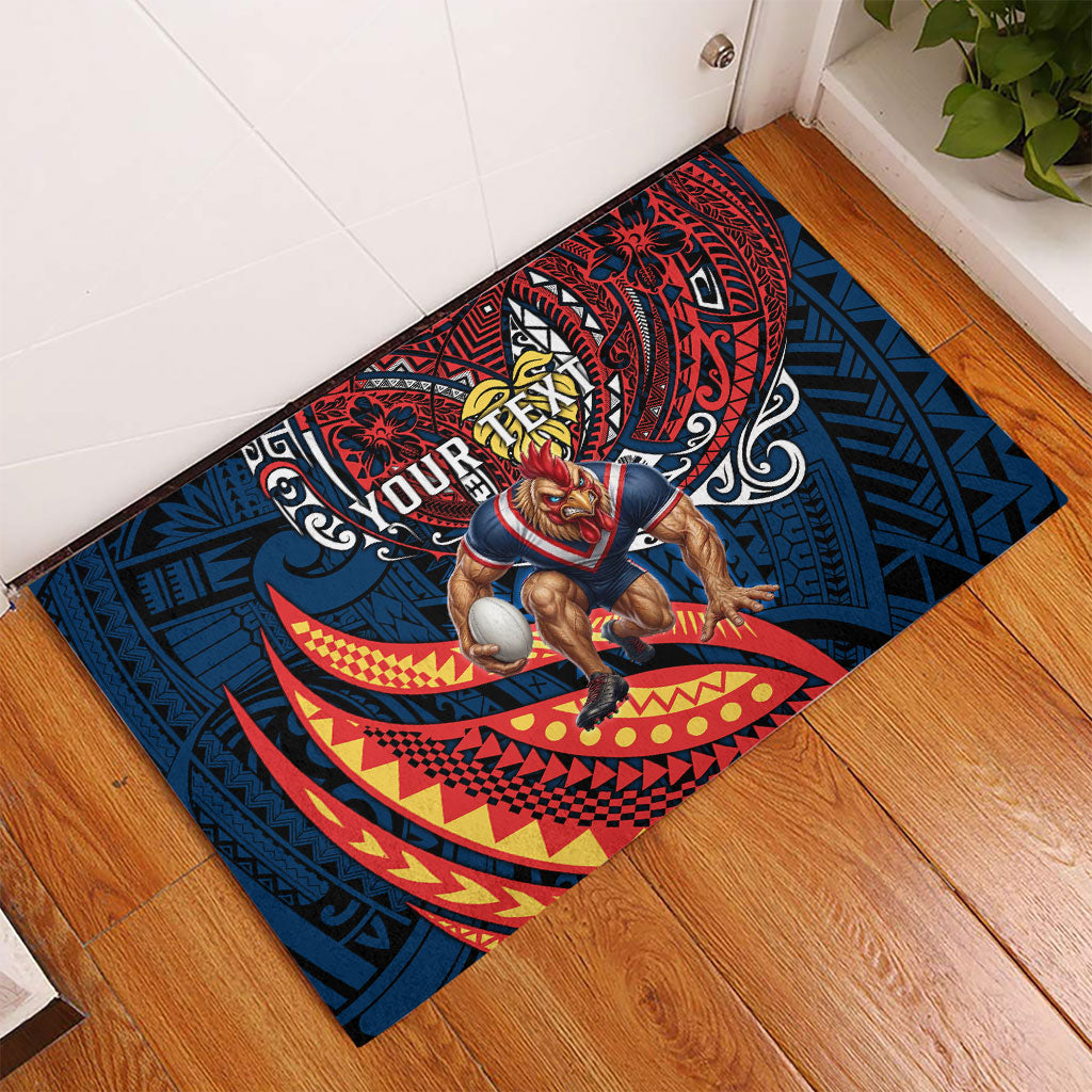 Personalised Sydney Roosters Rubber Doormat Polynesian Tribal Art Style With Aggressive Rooster Mascot
