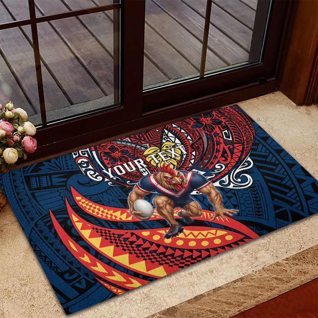 Personalised Sydney Roosters Rubber Doormat Polynesian Tribal Art Style With Aggressive Rooster Mascot