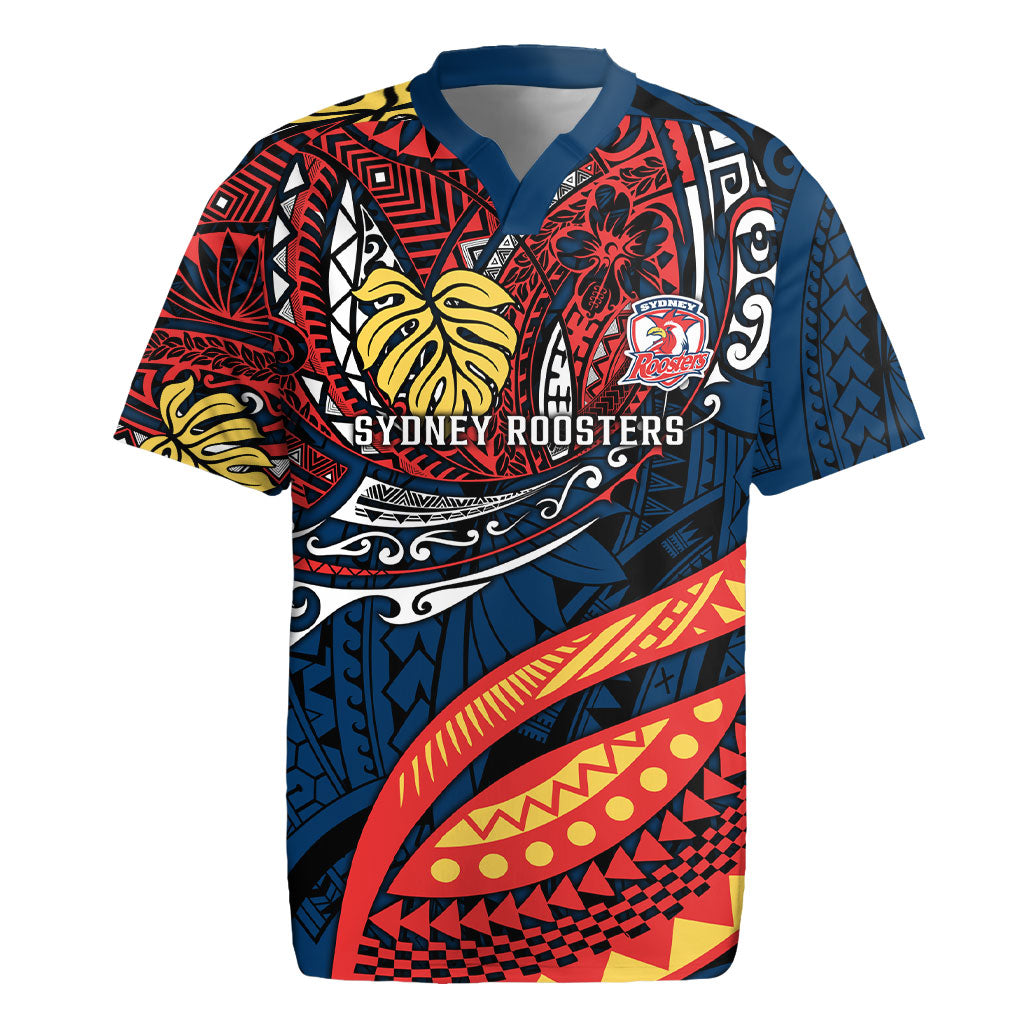Personalised Sydney Roosters Rugby Jersey Polynesian Tribal Art Style With Aggressive Rooster Mascot