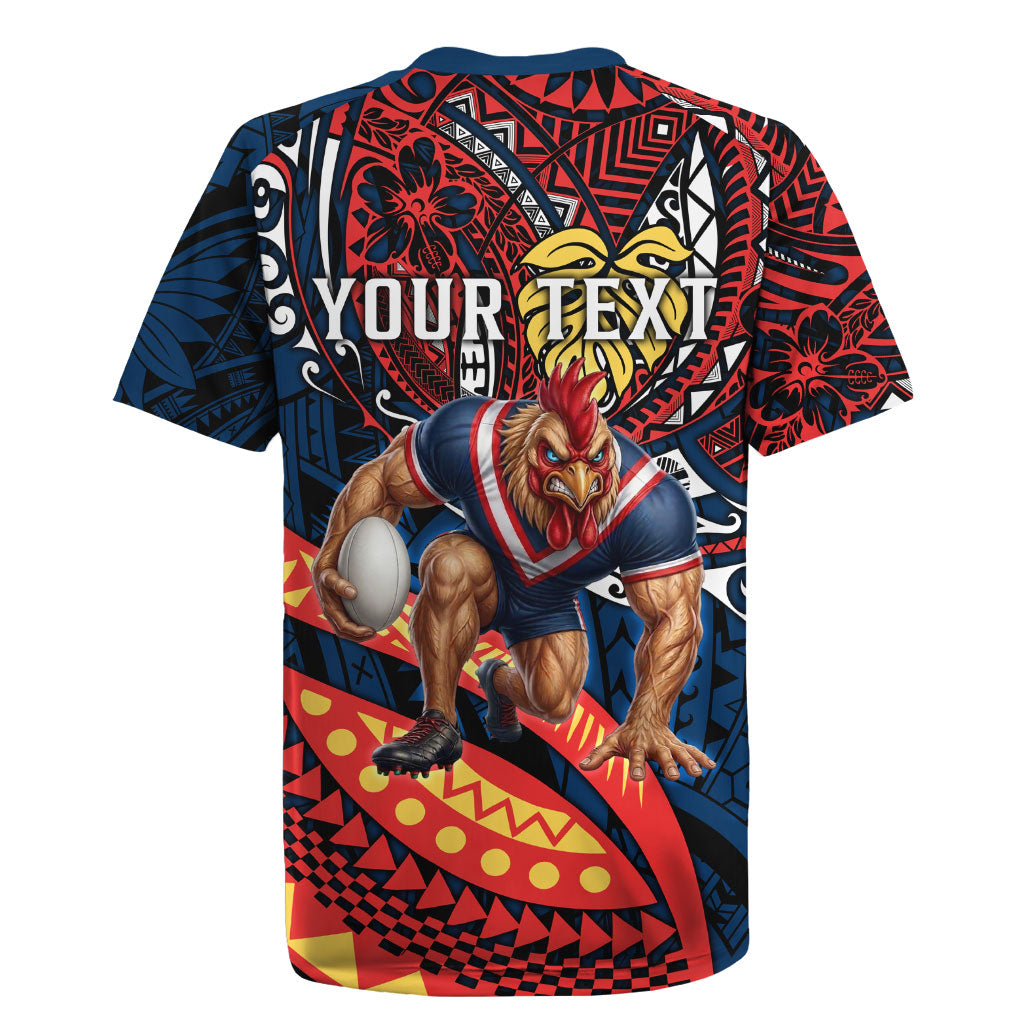 Personalised Sydney Roosters Rugby Jersey Polynesian Tribal Art Style With Aggressive Rooster Mascot