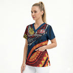 Personalised Sydney Roosters Scrub Top Polynesian Tribal Art Style With Aggressive Rooster Mascot