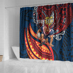 Personalised Sydney Roosters Shower Curtain Polynesian Tribal Art Style With Aggressive Rooster Mascot