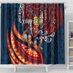 Personalised Sydney Roosters Shower Curtain Polynesian Tribal Art Style With Aggressive Rooster Mascot