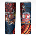 Personalised Sydney Roosters Skinny Tumbler Polynesian Tribal Art Style With Aggressive Rooster Mascot