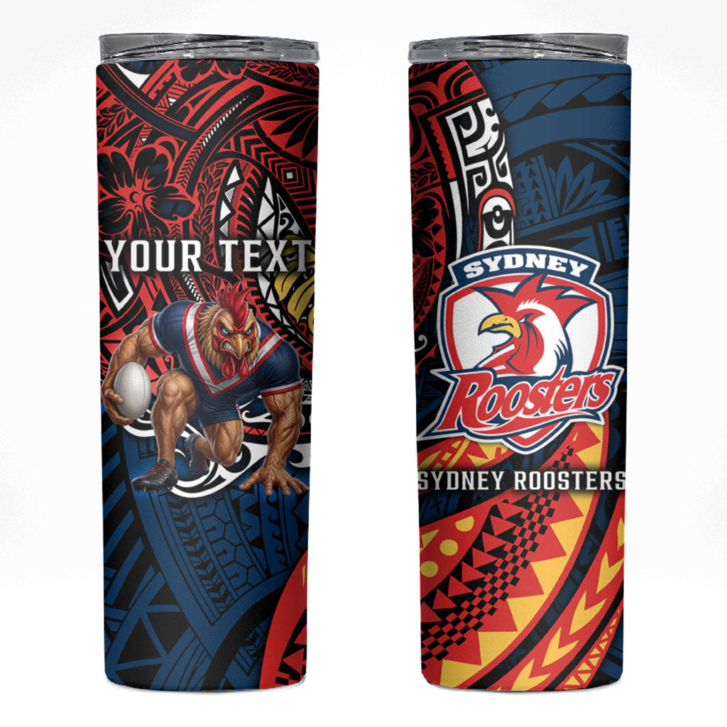 Personalised Sydney Roosters Skinny Tumbler Polynesian Tribal Art Style With Aggressive Rooster Mascot