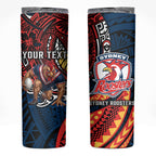 Personalised Sydney Roosters Skinny Tumbler Polynesian Tribal Art Style With Aggressive Rooster Mascot