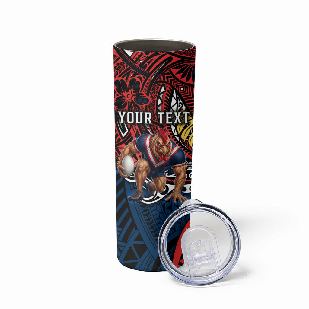 Personalised Sydney Roosters Skinny Tumbler Polynesian Tribal Art Style With Aggressive Rooster Mascot