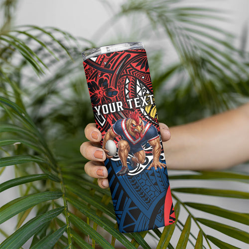 Personalised Sydney Roosters Skinny Tumbler Polynesian Tribal Art Style With Aggressive Rooster Mascot