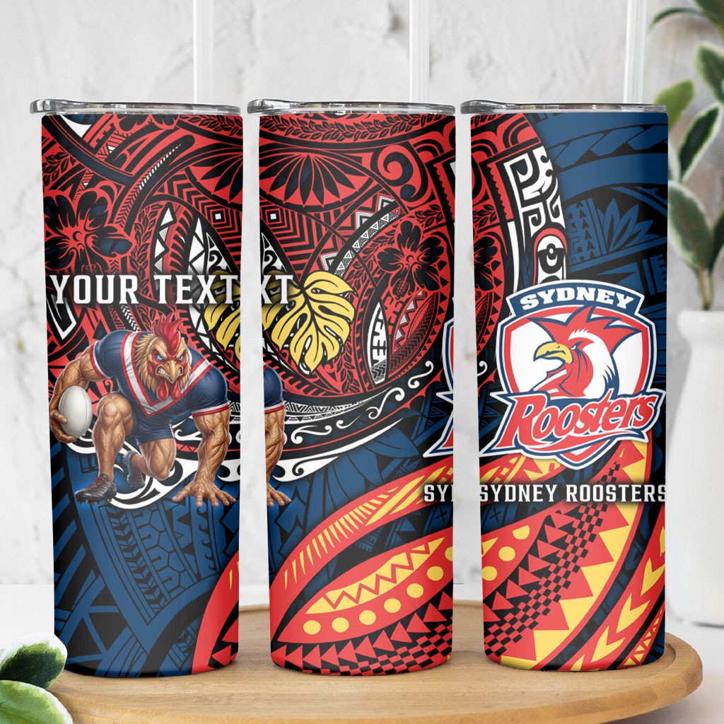 Personalised Sydney Roosters Skinny Tumbler Polynesian Tribal Art Style With Aggressive Rooster Mascot