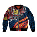 Personalised Sydney Roosters Sleeve Zip Bomber Jacket Polynesian Tribal Art Style With Aggressive Rooster Mascot