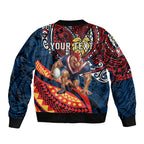 Personalised Sydney Roosters Sleeve Zip Bomber Jacket Polynesian Tribal Art Style With Aggressive Rooster Mascot