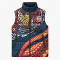 Personalised Sydney Roosters Sleeveless Puffer Jacket Polynesian Tribal Art Style With Aggressive Rooster Mascot