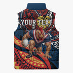 Personalised Sydney Roosters Sleeveless Puffer Jacket Polynesian Tribal Art Style With Aggressive Rooster Mascot