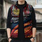 Personalised Sydney Roosters Sleeveless Puffer Jacket Polynesian Tribal Art Style With Aggressive Rooster Mascot
