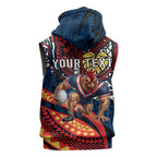 Personalised Sydney Roosters Sleeveless Zip Hoodie Polynesian Tribal Art Style With Aggressive Rooster Mascot