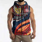Personalised Sydney Roosters Sleeveless Zip Hoodie Polynesian Tribal Art Style With Aggressive Rooster Mascot