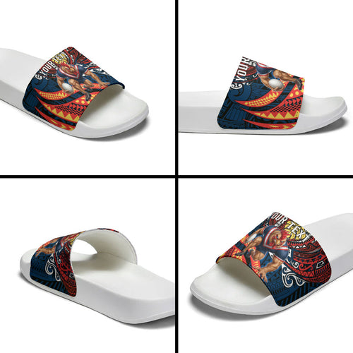 Personalised Sydney Roosters Slide Sandals Polynesian Tribal Art Style With Aggressive Rooster Mascot