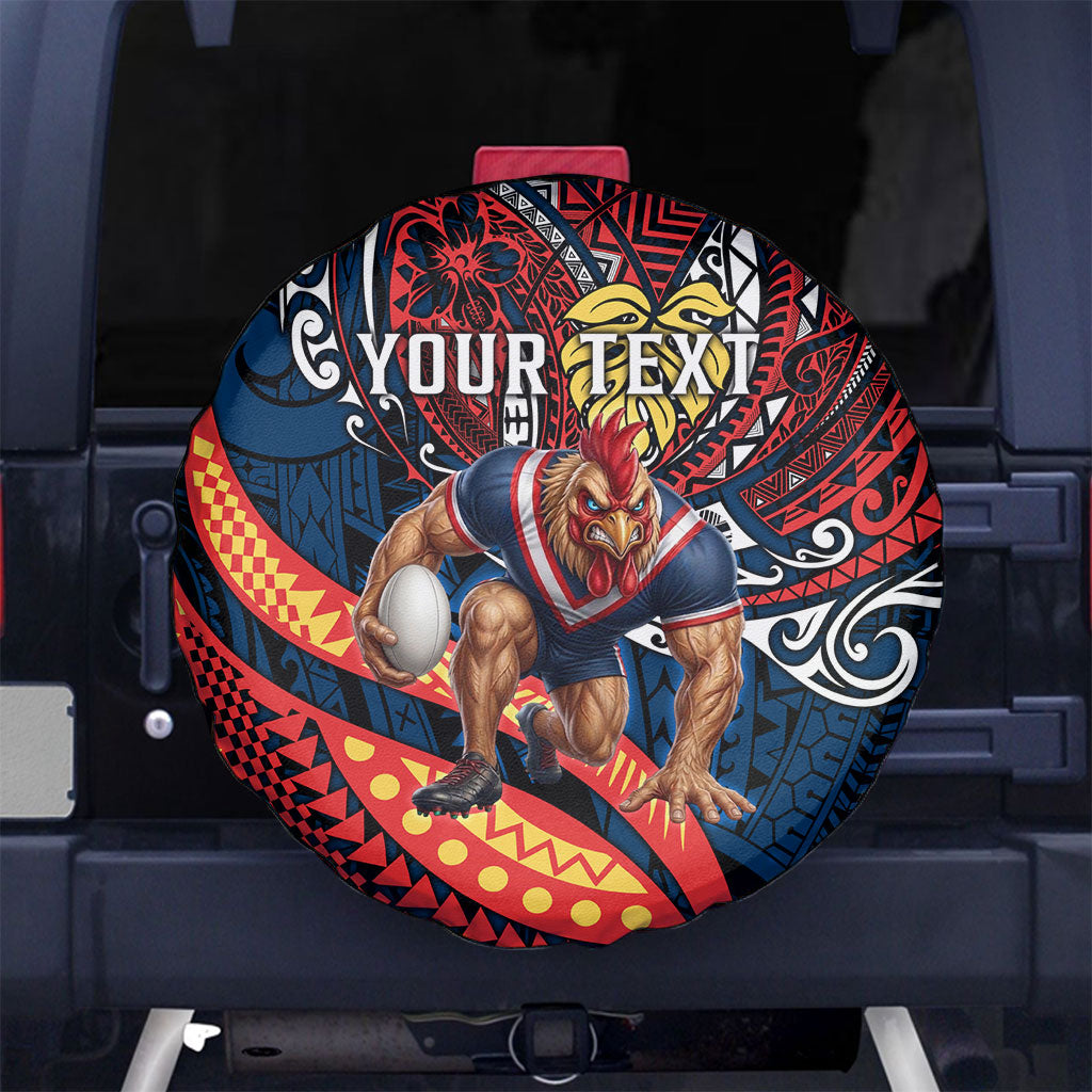 Personalised Sydney Roosters Spare Tire Cover Polynesian Tribal Art Style With Aggressive Rooster Mascot