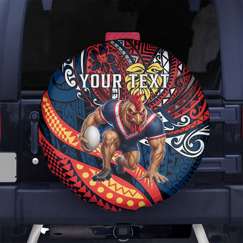Personalised Sydney Roosters Spare Tire Cover Polynesian Tribal Art Style With Aggressive Rooster Mascot