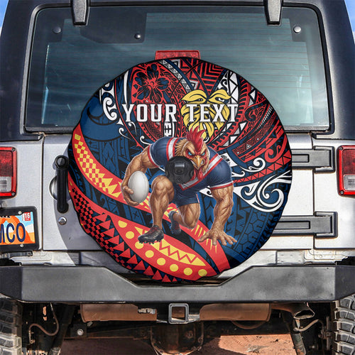 Personalised Sydney Roosters Spare Tire Cover Polynesian Tribal Art Style With Aggressive Rooster Mascot