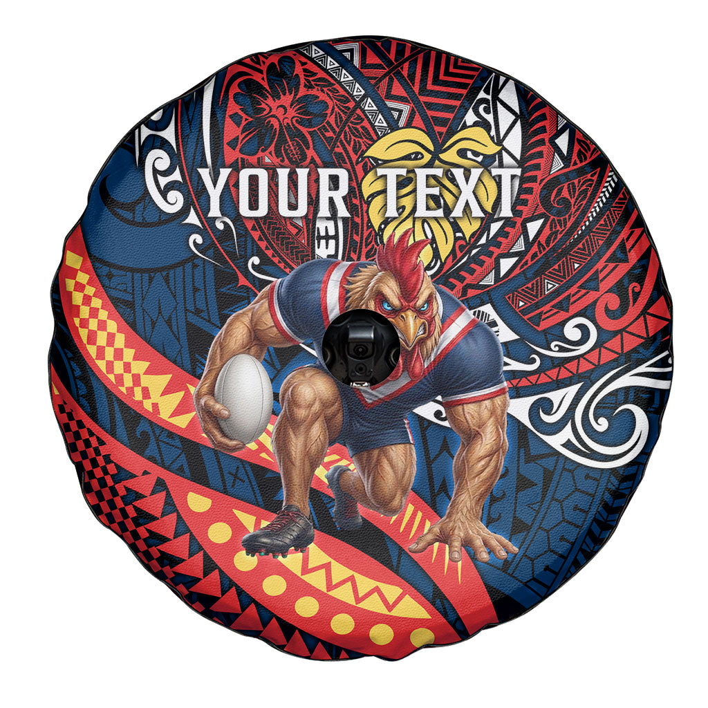 Personalised Sydney Roosters Spare Tire Cover Polynesian Tribal Art Style With Aggressive Rooster Mascot